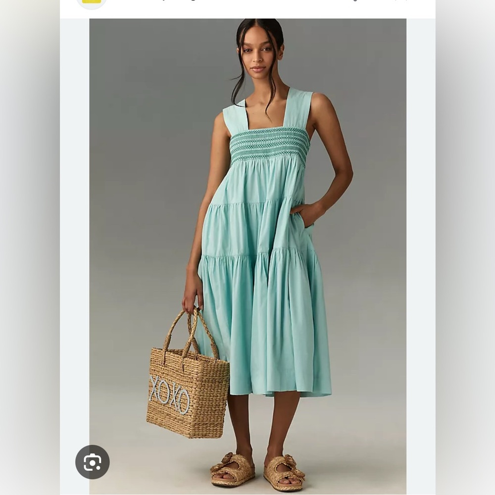BY ANTHROPOLOGIE SQUARE-NECK SMOCKED TIERED MIDI DRESS